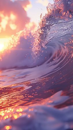 waves, sea, ocean, sunset (vertical)