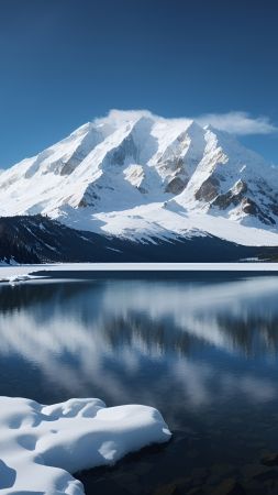 lake, mountains, forest, snow (vertical)