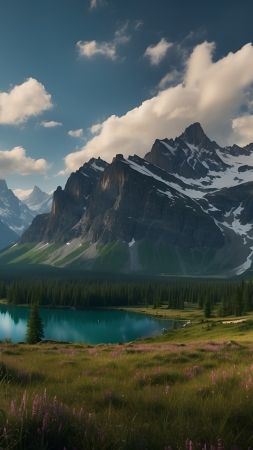 mountains, lake (vertical)