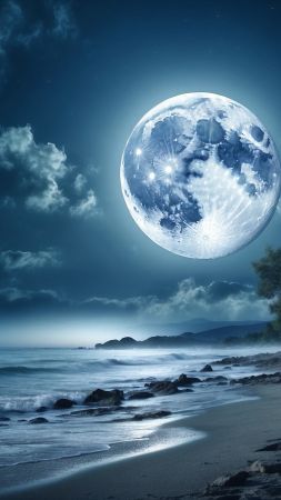 sea, ocean, moon (vertical)