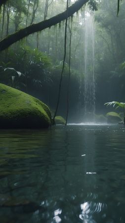 forest, waterfall (vertical)