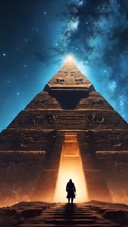 pyramid, stars, milky way (vertical)
