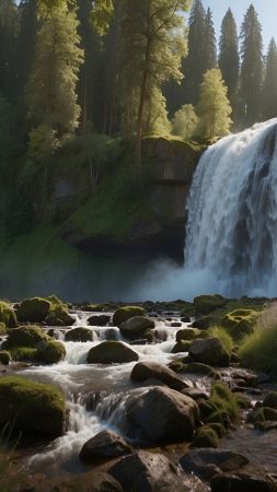 forest, waterfall (vertical)