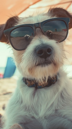 dog sunglasses wallpaper, summer fun, sunny days, background for mobile wallpaper (vertical)