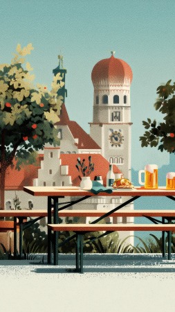 bavarian culture wallpaper, food stalls, oktoberfest costumes, background for mobile wallpaper (vertical)