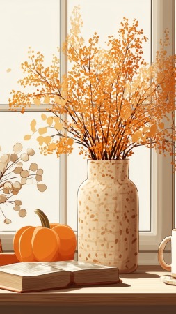 fall decor wallpaper, autumn style, pumpkin spice, background for mobile wallpaper (vertical)