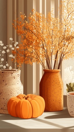 fall decor wallpaper, autumn style, warm beverages, background for mobile wallpaper (vertical)