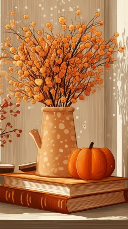 fall decor wallpaper, autumn style, pumpkin spice, background for mobile wallpaper (vertical)