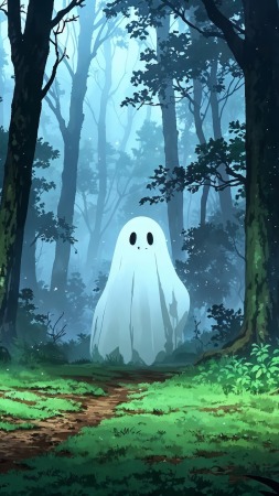 ghosts wallpaper, cute halloween, autumn harvest, background for mobile wallpaper (vertical)