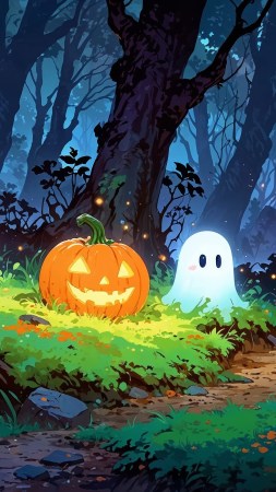 ghosts wallpaper, cute halloween, spooky vibes, background for mobile wallpaper (vertical)