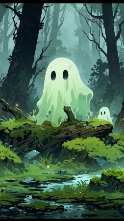 ghosts wallpaper, cute halloween decorations, trick or treat, background for mobile wallpaper (vertical)