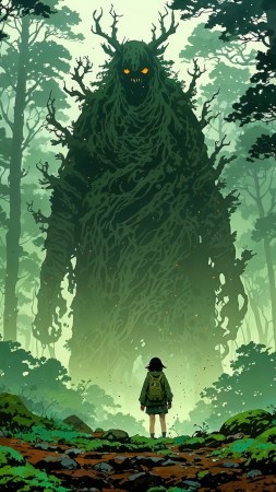 forest spirit wallpaper, enchanted woods, mystical creatures, background for mobile wallpaper (vertical)
