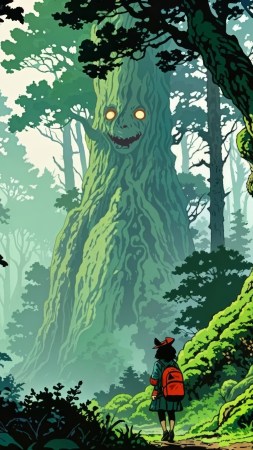 forest spirit wallpaper, mystical woods, enchanted creatures, background for mobile wallpaper (vertical)