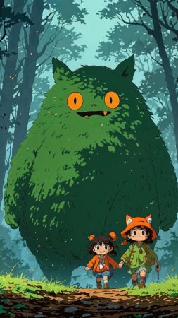 forest spirit wallpaper, enchanted woods, mystical creatures, background for mobile wallpaper (vertical)