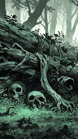 bone pile wallpaper, creepy landscape, dark wilderness, background for mobile wallpaper (vertical)