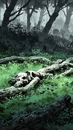 bone pile wallpaper, creepy landscape, decay, background for mobile wallpaper (vertical)