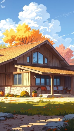 modern farmhouse wallpaper, autumn house, fall aesthetics, background for mobile wallpaper (vertical)