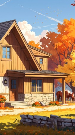 rustic farmhouse wallpaper, porch, cozy cottage, background for mobile wallpaper (vertical)