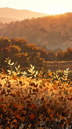 autumn landscapes wallpaper, golden hour lighting, colorful landscapes, background for mobile wallpaper (vertical)