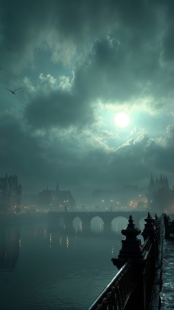 gothic wallpaper, mysterious fog, shadowy figures, background for mobile wallpaper (vertical)