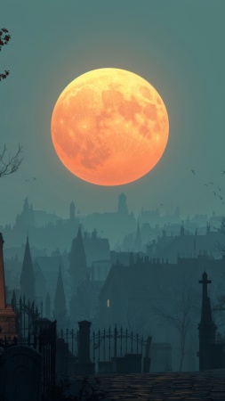 full moon wallpaper, gothic halloween, supernatural, background for mobile wallpaper (vertical)
