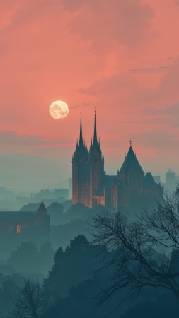 gothic halloween wallpaper, haunted, horror aesthetics, background for mobile wallpaper (vertical)