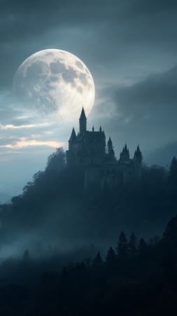 spooky night wallpaper, haunted house, spooky, background for mobile wallpaper (vertical)