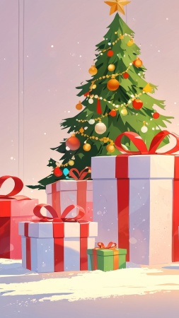 holiday shopping wallpaper, winter gifts, festive gifts, background for mobile wallpaper (vertical)