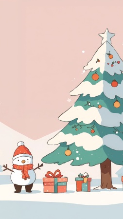 seasonal cheer wallpaper, evergreen trees, snow-covered pine tree, background for mobile wallpaper (vertical)