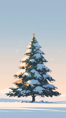 pine forest wallpaper, winter solstice, snow-covered trees, background for mobile wallpaper (vertical)