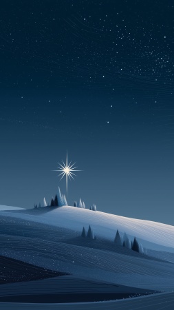 winter night wallpaper, snowy night, twinkling stars, background for mobile wallpaper (vertical)