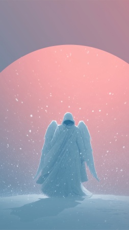 snow angel wallpaper, serene background, snowy day, background for mobile wallpaper (vertical)