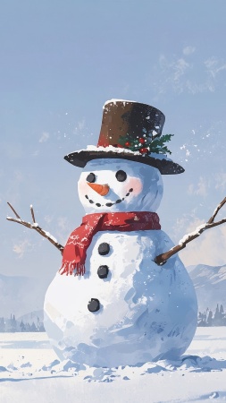 snowman wallpaper, decorations, snow scene, background for mobile wallpaper (vertical)