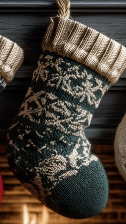 christmas stocking wallpaper, stocking stuffer ideas, fireplace decor, background for mobile wallpaper (vertical)