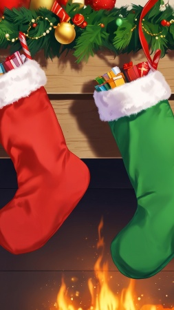 stocking wallpaper, stuffers, christmas treats, background for mobile wallpaper (vertical)