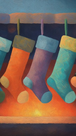 christmas stocking wallpaper, christmas traditions, cozy home, background for mobile wallpaper (vertical)