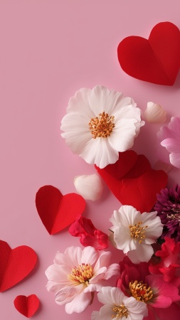 pink decoration wallpaper, heartfelt gift, valentine flowers, background for mobile wallpaper (vertical)