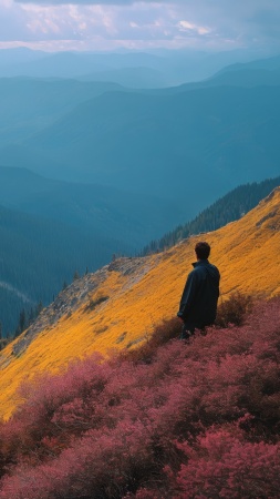 stillness wallpaper, mountain peak, fresh air, background for mobile wallpaper (vertical)