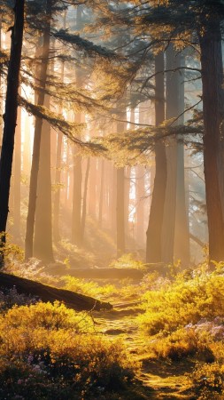 ethereal forest wallpaper, woodland scene, path, background for mobile wallpaper (vertical)