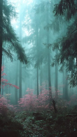 whimsical forest wallpaper, ethereal light, tranquil grove, background for mobile wallpaper (vertical)