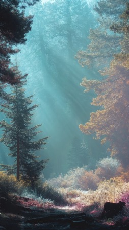 magical wallpaper, fantasy forest, nature magic, background for mobile wallpaper (vertical)