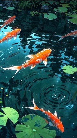 garden art wallpaper, nature therapy, tranquil water, background for mobile wallpaper (vertical)