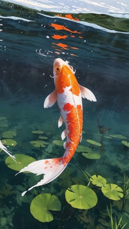 peaceful pond wallpaper, aquatic beauty, japanese garden, background for mobile wallpaper (vertical)