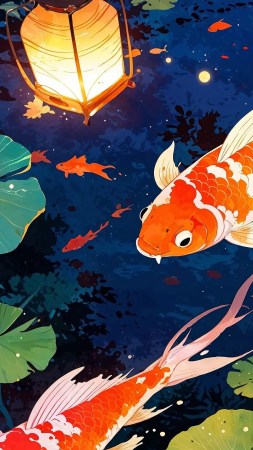 backyard pond wallpaper, meditation space, aquatic life, background for mobile wallpaper (vertical)