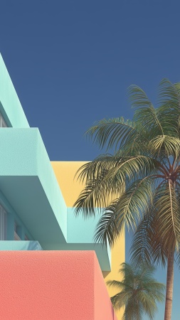 pastel houses wallpaper, ocean sky, beach aesthetic, background for mobile wallpaper (vertical)