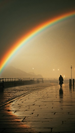 rainbow colors wallpaper, serene scenery, boardwalk, background for mobile wallpaper (vertical)