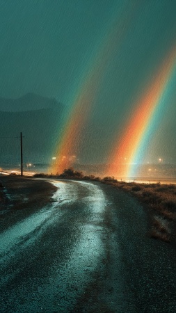 night scene wallpaper, meadow, road, background for mobile wallpaper (vertical)