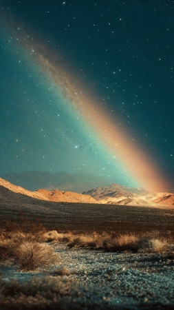 landscape photography wallpaper, rainbow sky, cosmic beauty, background for mobile wallpaper (vertical)