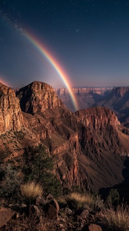 canyon view wallpaper, nighttime stars, natural wonder, background for mobile wallpaper (vertical)
