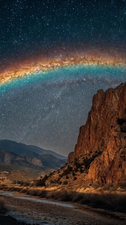 mystical night wallpaper, rainbow aura, natures palette, background for mobile wallpaper (vertical)